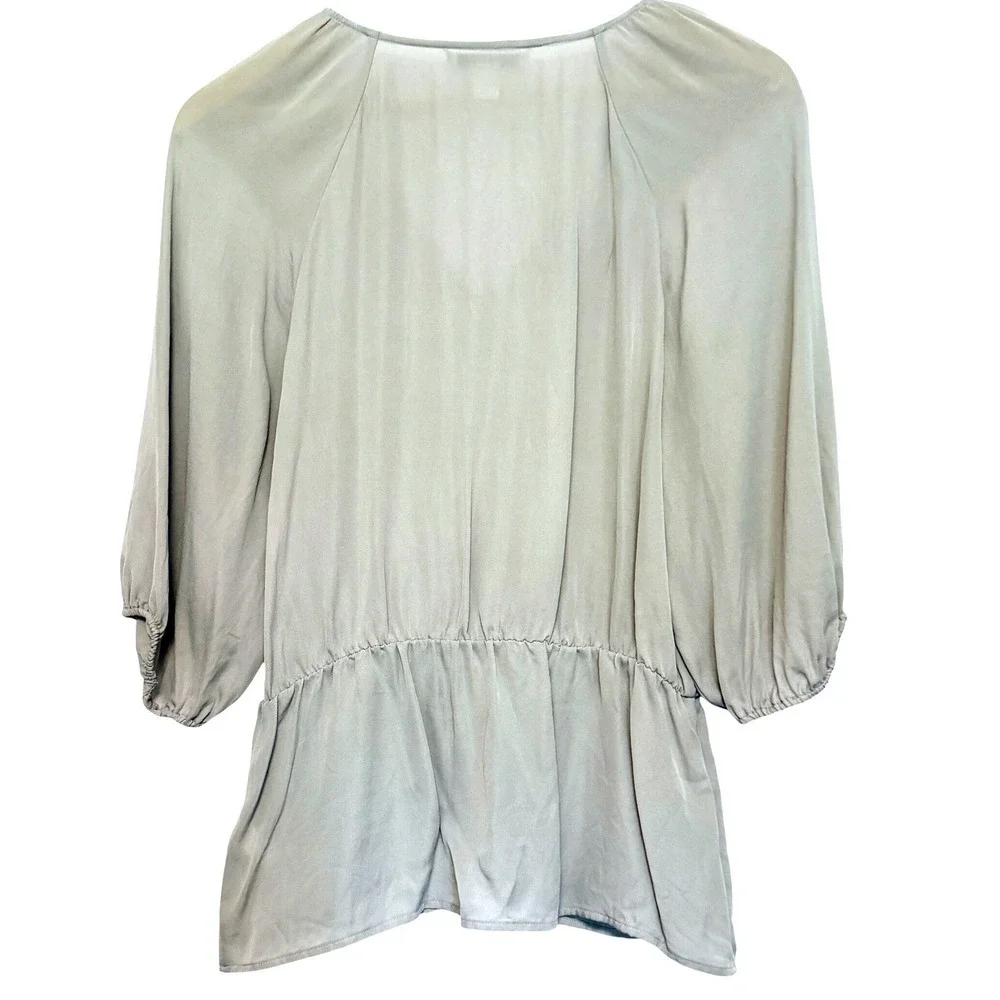 Banana Republic Silk Blouse Top Womens S Gray Feminine Renfair‎ Puff Sleeve